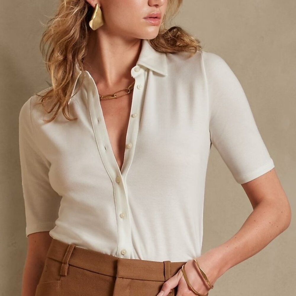 NWT Banana Republic Essential Polo White Tee Shirt